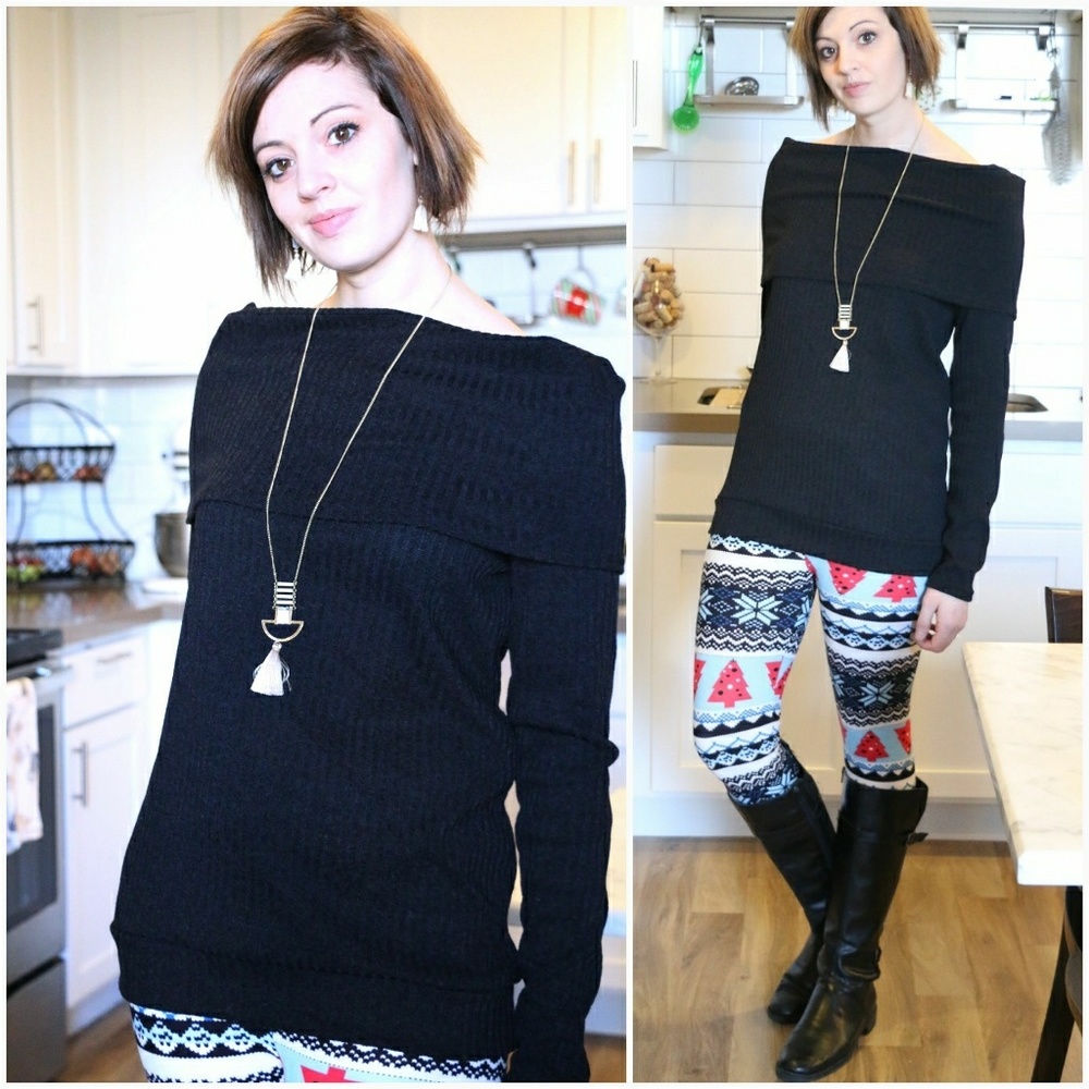 Off The Shoulder Sweater-Black - Picture 4 of 5